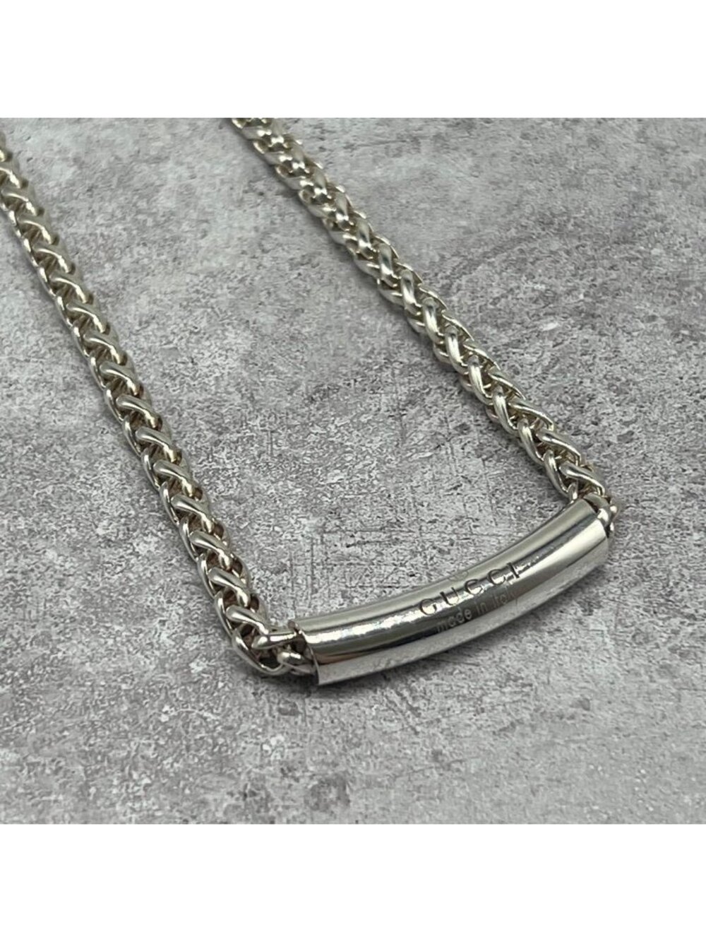 Gucci Logo Bar Necklace Braided Chain